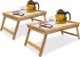 Relaxdays 2x bedtafel inklapbaar tafeltje voor op bed bamboe dienblad op pootjes - Thumbnail 1