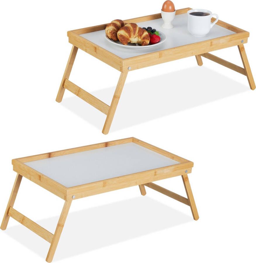Relaxdays 2x bedtafel inklapbaar tafeltje voor op bed bamboe dienblad op pootjes