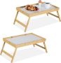 Relaxdays 2x bedtafel inklapbaar tafeltje voor op bed bamboe dienblad op pootjes - Thumbnail 2