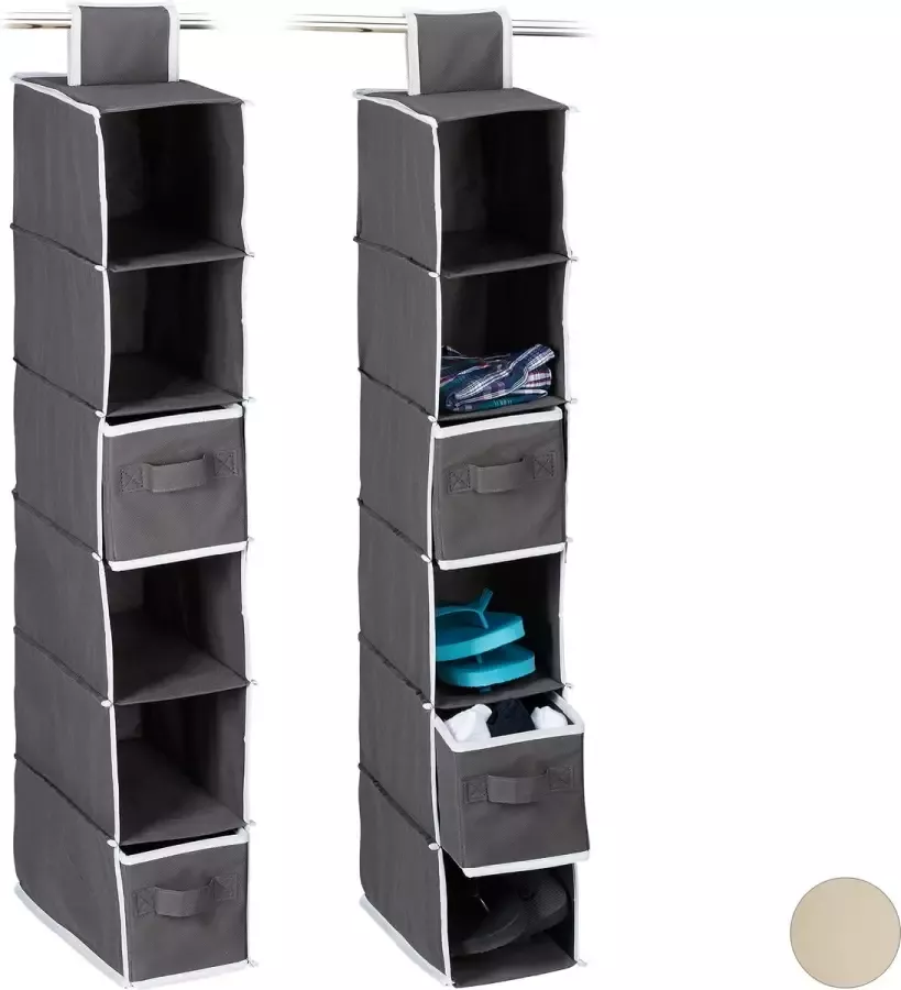 Relaxdays 2x hangende organizer 6 vakken schoenenopberger kledingkast antraciet - Foto 2