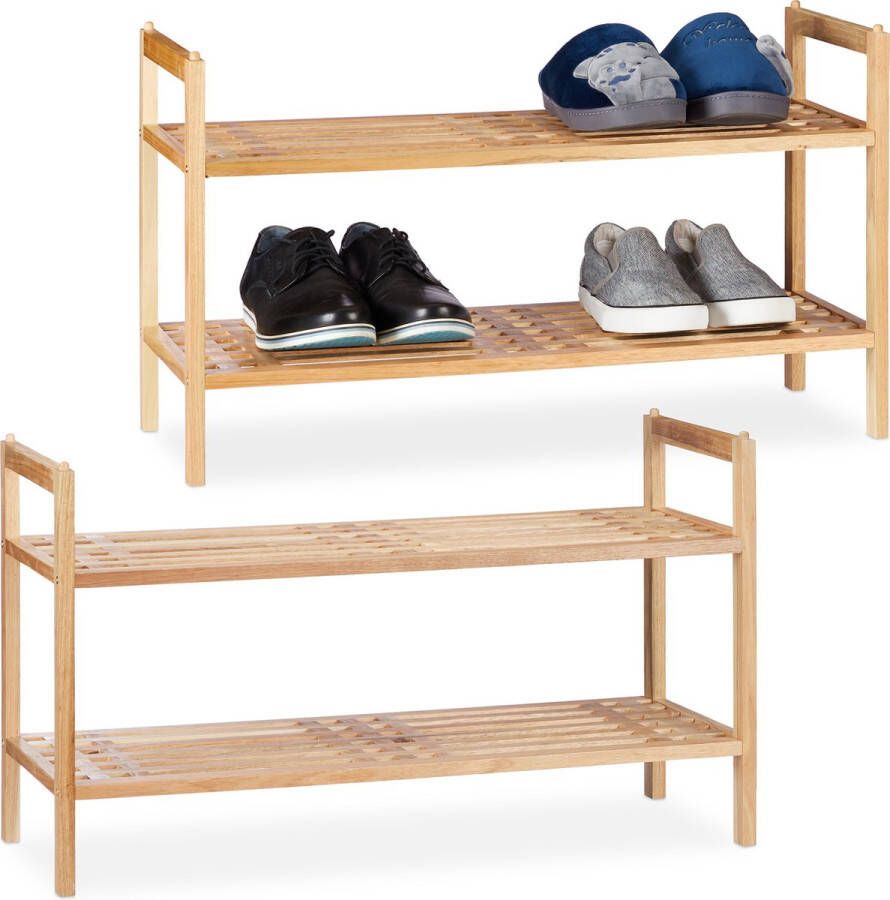 Relaxdays 2x schoenenrek stapelbaar schoenenkast 2 etages rek voor schoenen hout