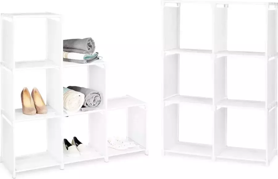 Relaxdays 2x trapvormige kast 6 vakken ruimteverdeler boekenkast vakkenkast wit