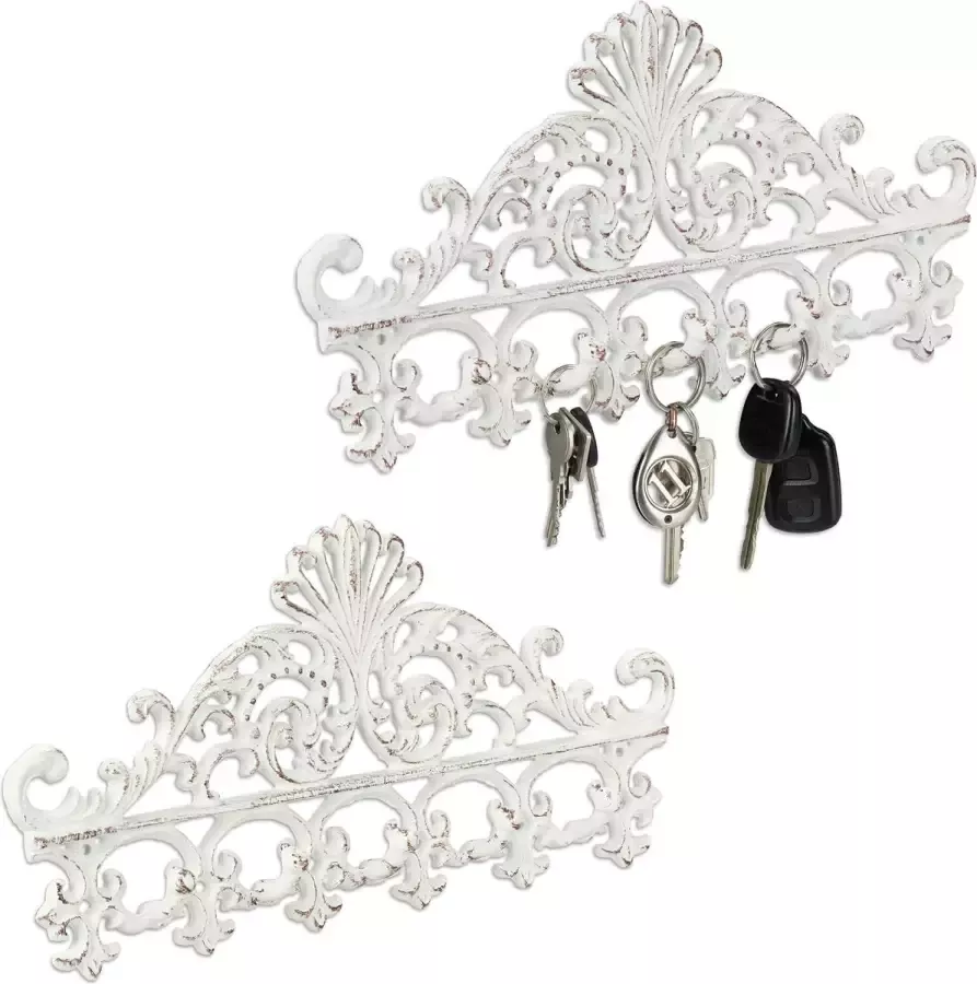 Relaxdays 2x wandkapstok gietijzer sleutelrekje 5 haken muurkapstok kapstok wand