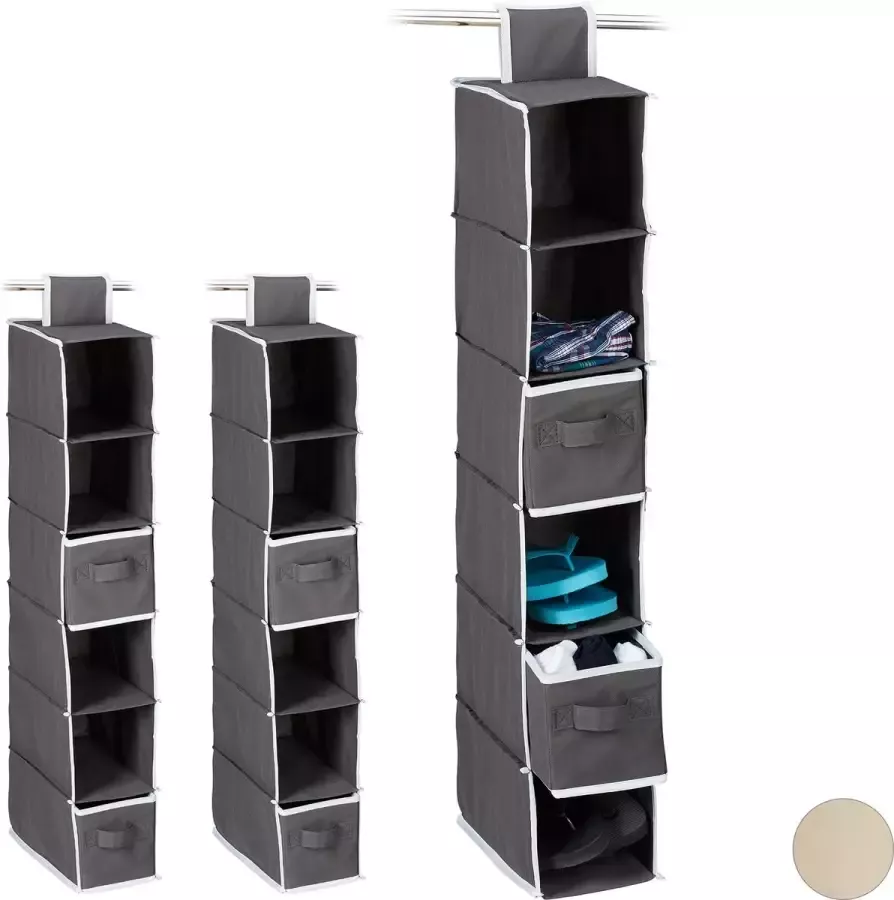 Relaxdays 3x hangende organizer 6 vakken kledingkast antraciet schoenenopberger - Foto 2