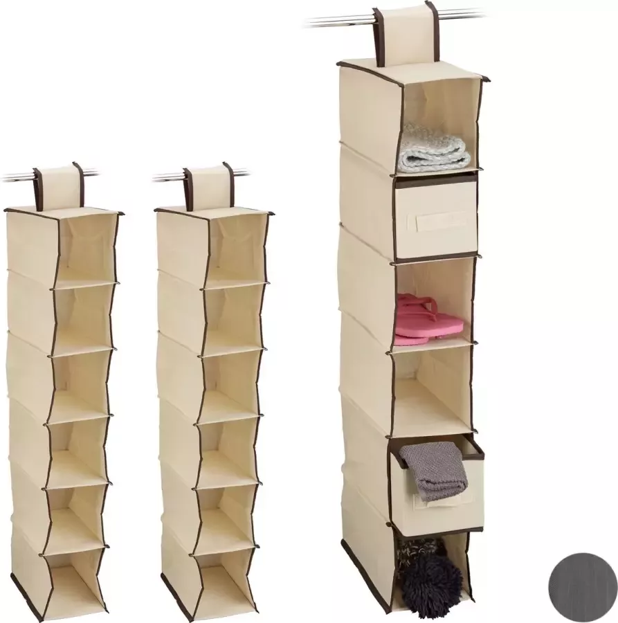 Relaxdays 3x hangende organizer stof hangende opberger 6 vakken beige