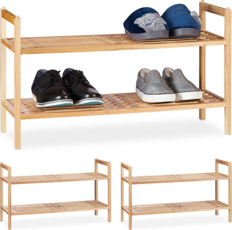 Relaxdays 3x schoenenrek stapelbaar schoenenkast 2 etages rek voor schoenen hout