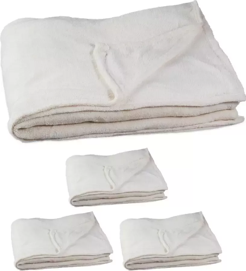 Relaxdays 4x fleece deken 200x220 cm plaid bank kleed polyester xxl champagne