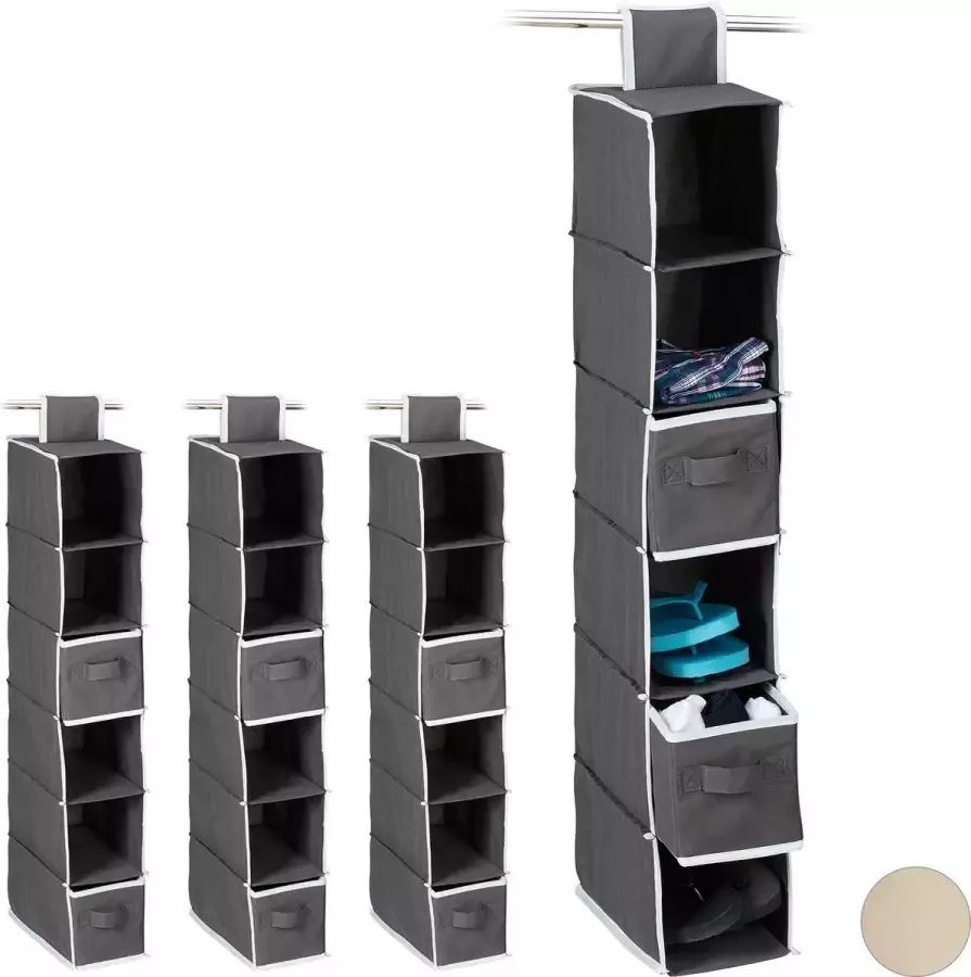 Relaxdays 4x hangende organizer 6 vakken kleding opbergsysteem grijs schoenenopberger