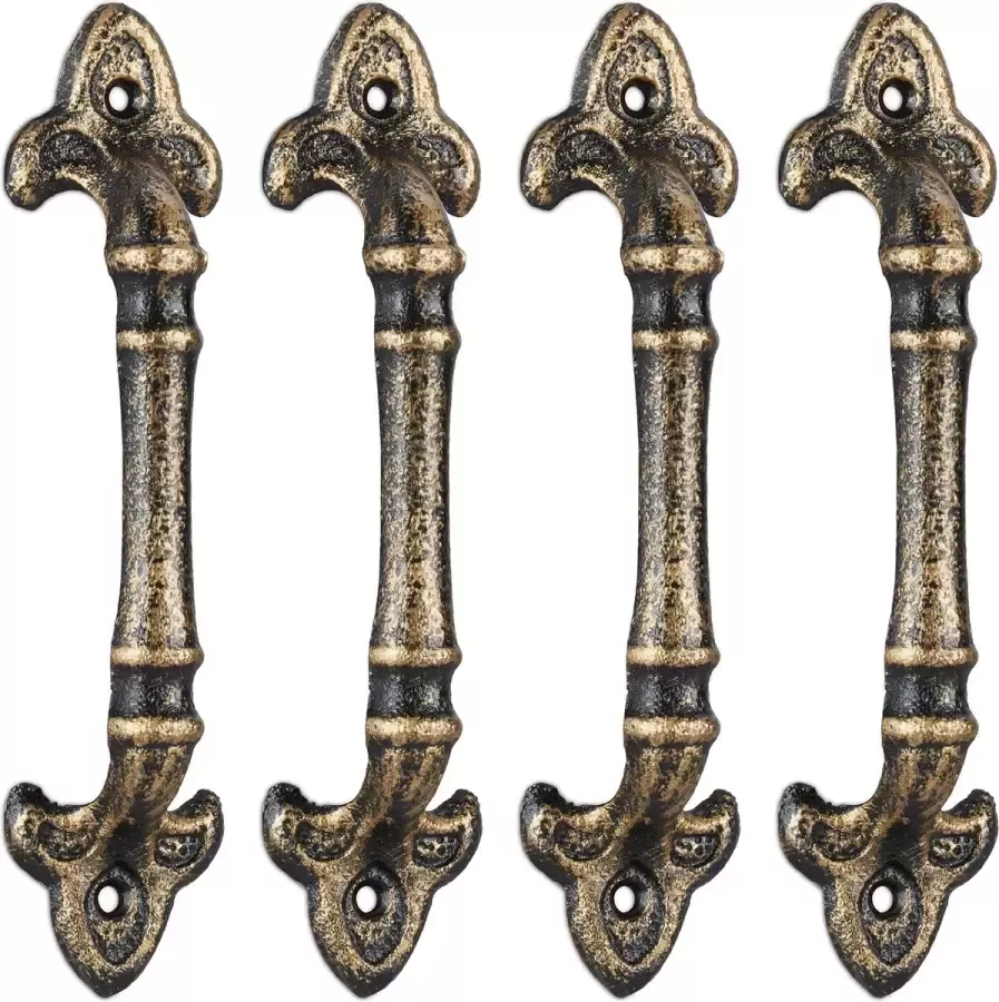 Relaxdays 4x meubelgreep vintage handgreep gietijzer deurgreep keukengreep brons - Foto 2