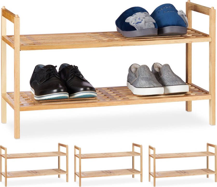 Relaxdays 4x schoenenrek stapelbaar schoenenkast 2 etages rek voor schoenen hout