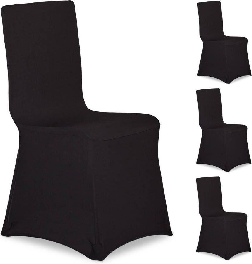 Relaxdays 4x stoelhoezen zwart stoelhoes universeel stoelhoezenset meubelhoes stoel