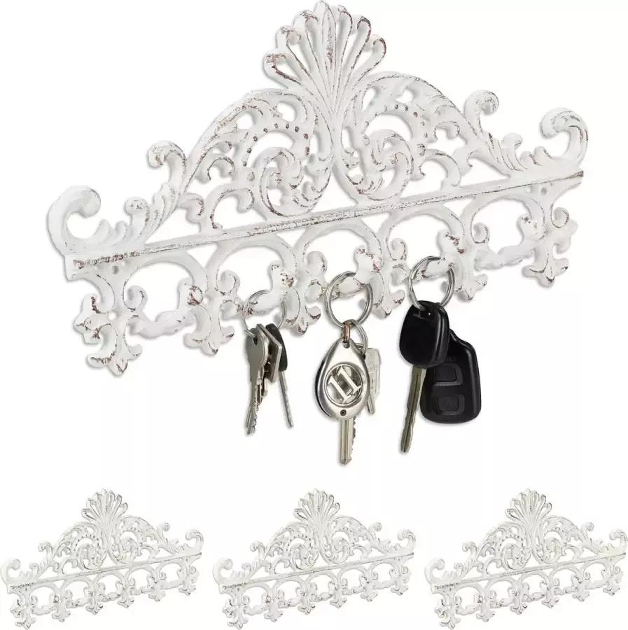 Relaxdays 4x wandkapstok gietijzer sleutelrekje 5 haken muurkapstok kapstok wand