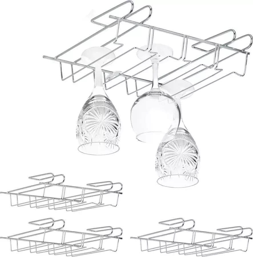 Relaxdays 4x wijnglashouder metaal wijnglas rek glazen houder ophangrek wijnglazen - Foto 2