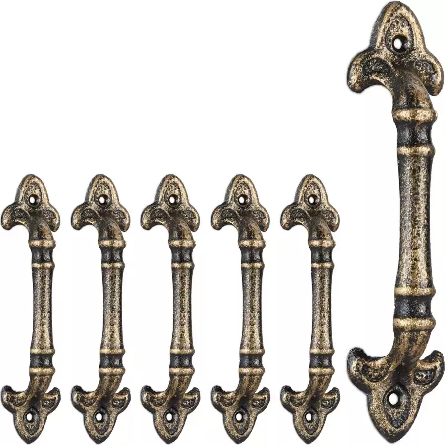 Relaxdays 6x meubelgreep vintage handgreep gietijzer deurgreep keukengreep brons - Foto 2