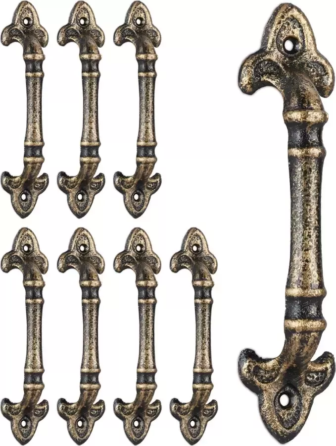 Relaxdays 8x meubelgreep vintage handgreep gietijzer deurgreep keukengreep brons