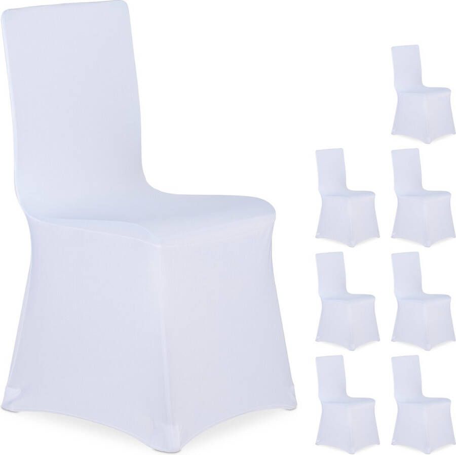 Relaxdays 8x stoelhoezen wit stoelhoes wasbaar stoelhoezenset meubelhoes stoel