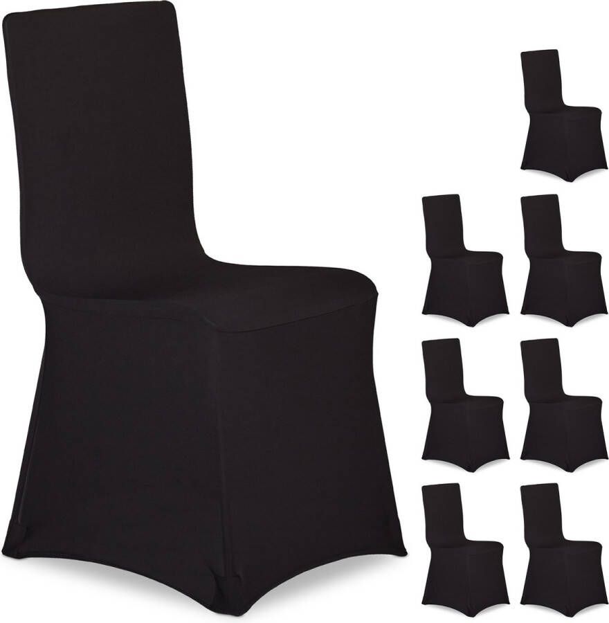 Relaxdays 8x stoelhoezen zwart stoelhoes universeel stoelhoezenset meubelhoes stoel