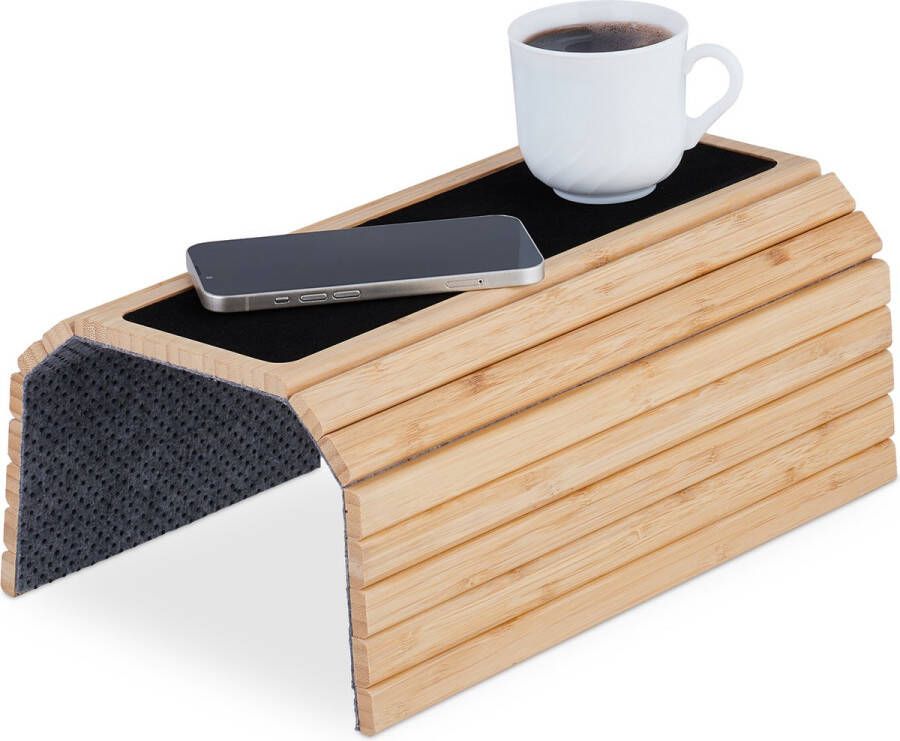 Relaxdays armleuning dienblad bamboe houten bank tafeltje flexibel sofa dienblad