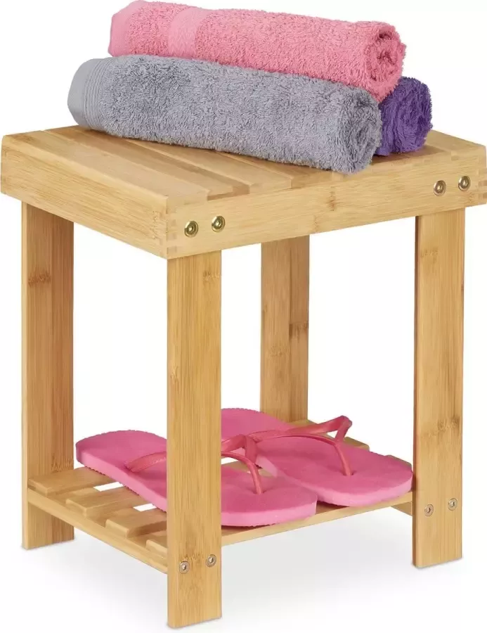 Relaxdays bamboe kruk tot 100 kg opstapje kind badkamerkruk opstapkruk zitkruk