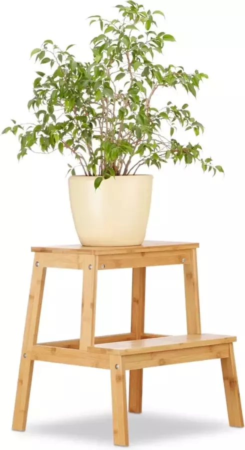Relaxdays bamboe plantentafel 2 etages kinderkruk plantenkruk hout decoratief