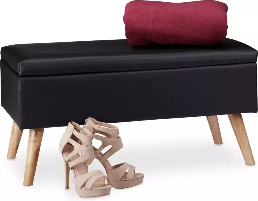 Relaxdays bankje met opslagruimte kunstleer gepolsterd opbergbank 40 liter zitbank zwart