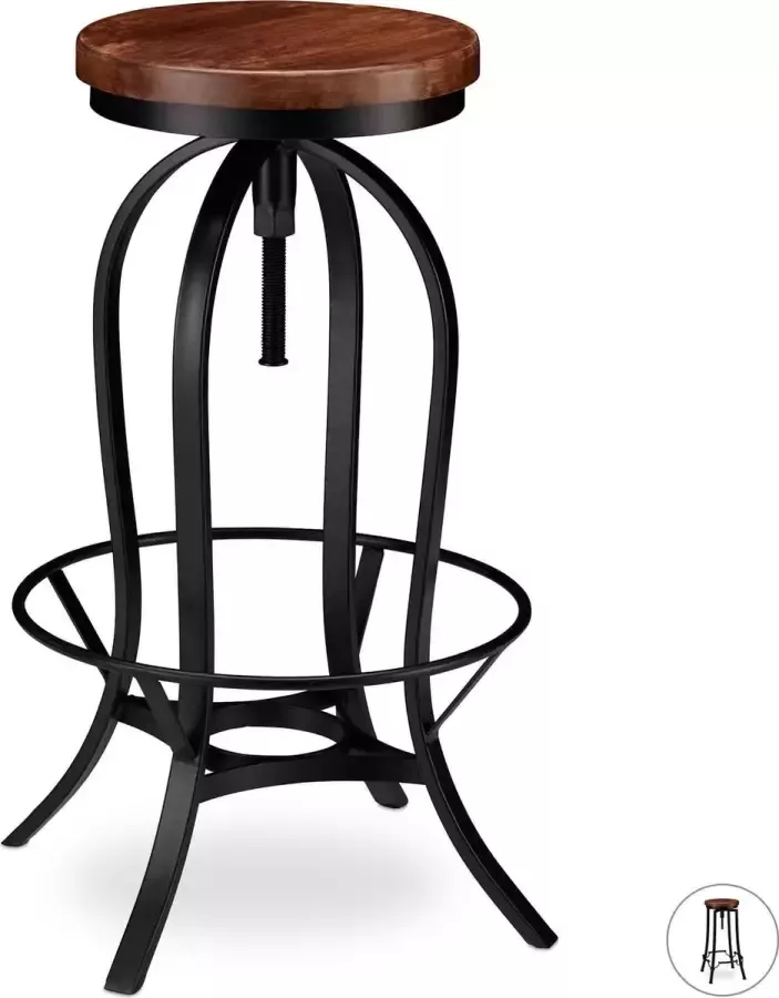 Relaxdays barkruk industrieel draaibare kruk barstoel verstelbaar hoog metaal B