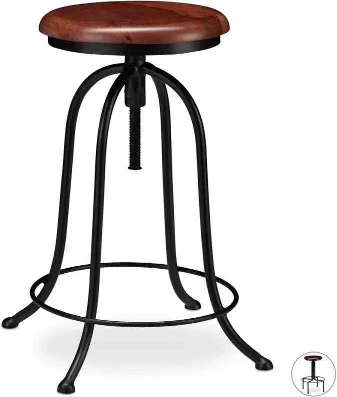 Relaxdays barkruk industrieel draaibare kruk verstelbaar barstoel metaal retro A