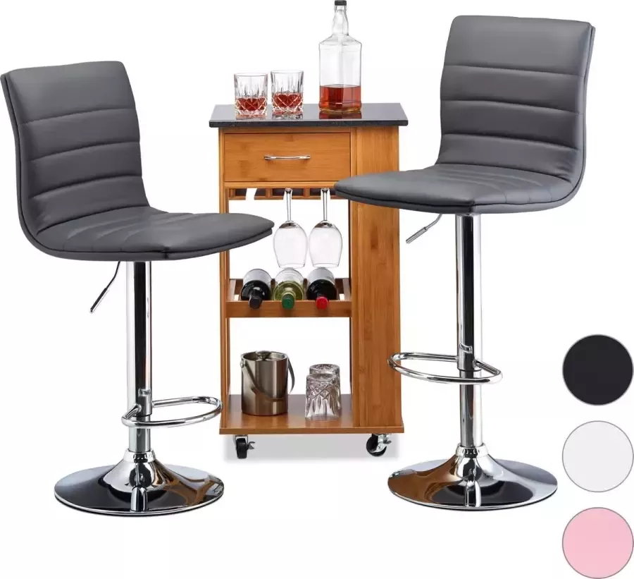 Relaxdays barkruk set van 2 tafelkruk met leuning barstoel in de hoogte verstelbaar grijs