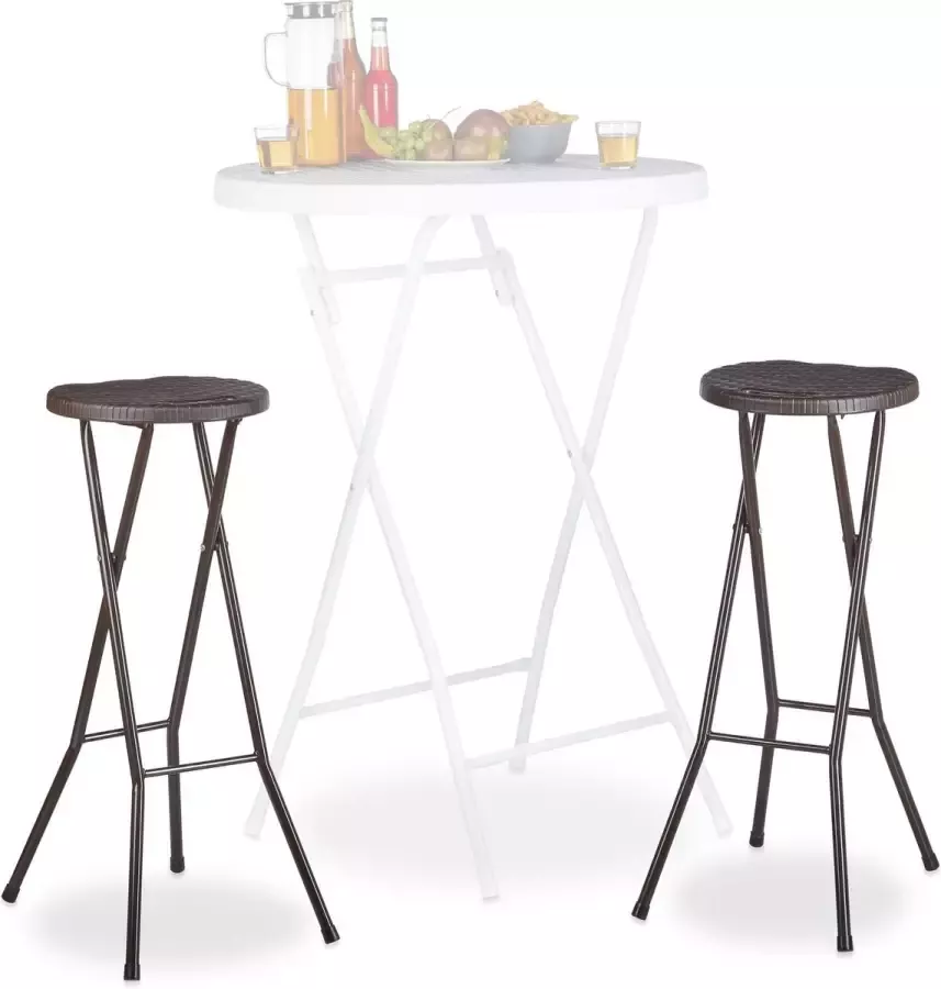 Relaxdays barkruk inklapbaar BASTIAN 2 stuks weerbestendig 80 cm hoog barstoel kunststof rond bruin