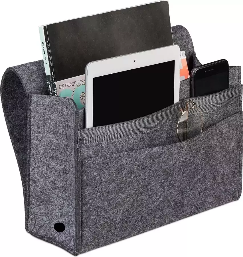 Relaxdays bed organizer 6 vakken klittenband vilten bedside pocket 27 x 31 5 x 11 5 cm bank opbergtas donkergrijs