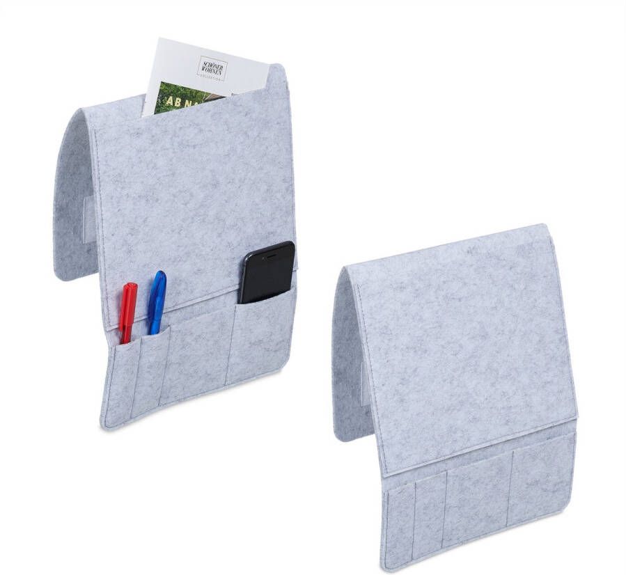 Relaxdays bed organizer set van 2 5 vakken klittenbandsluiting opbergtas bank vilt lichtgrijs