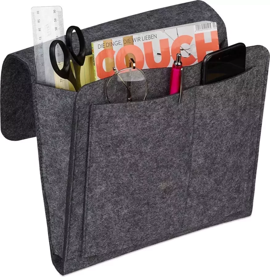 Relaxdays bed organizer 5 vakken opbergruimte bed & bank vilten bedside pocket 26 x 28 x 5 cm donkergrijs