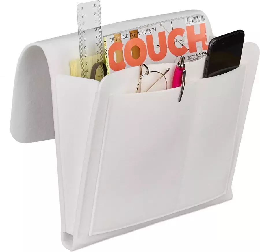 Relaxdays bed organizer 5 vakken opbergruimte bed & bank vilten bedside pocket 26 x 28 x 5 cm wit