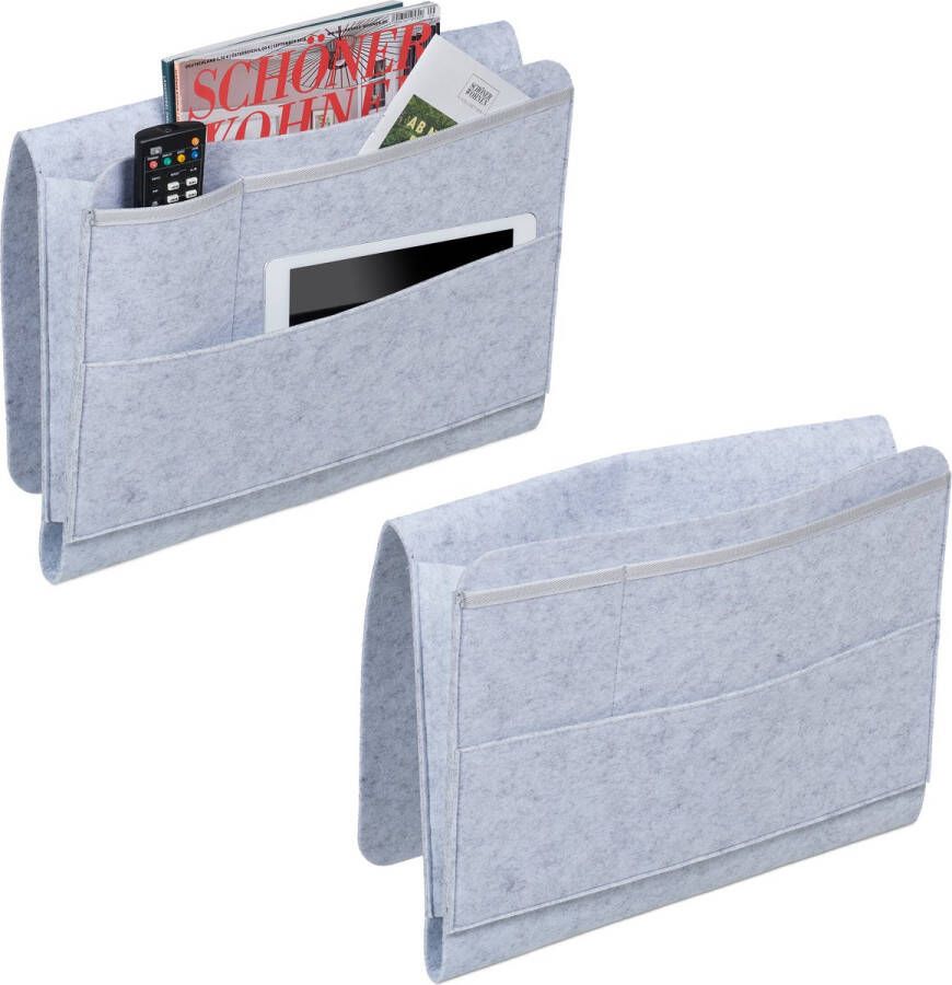 Relaxdays bed organizer set van 2 4 vakken klittenbandsluiting opbergtas bank vilt lichtgrijs