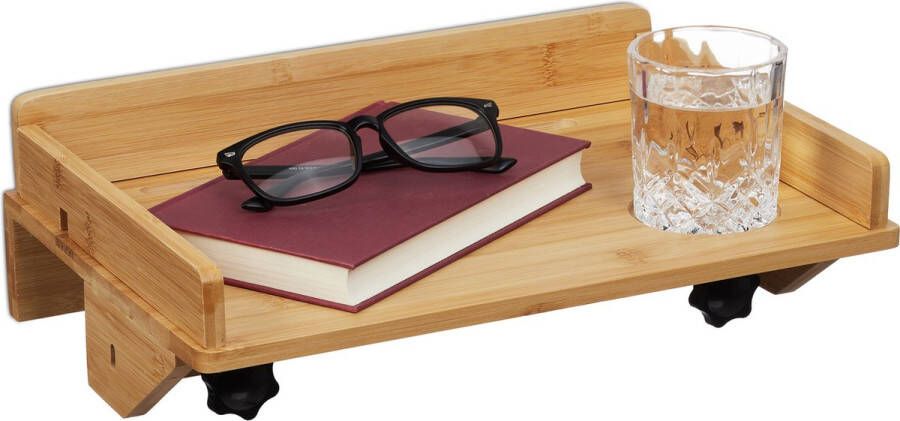 Relaxdays bedplank zwevend nachtkastje met klemmen bed en hoogslaper 11 5x36x24 5 cm tablethouder bamboe