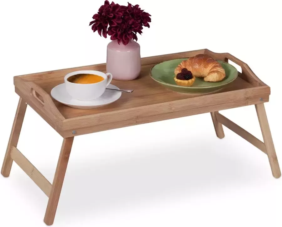 Relaxdays bedtafel inklapbaar voor op bed bamboe 25 x 60 x 30 cm dienblad op pootjes