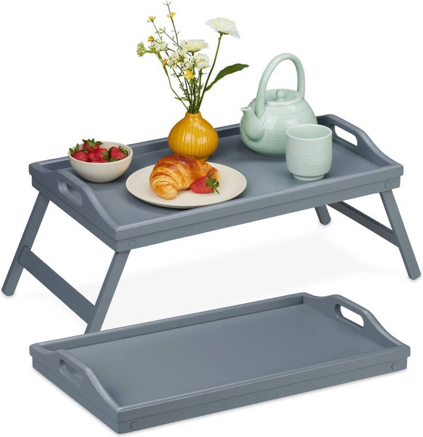 Relaxdays bedtafel inklapbaar set van 2 voor op bed bamboe 24 x 60 x 30 cm dienblad