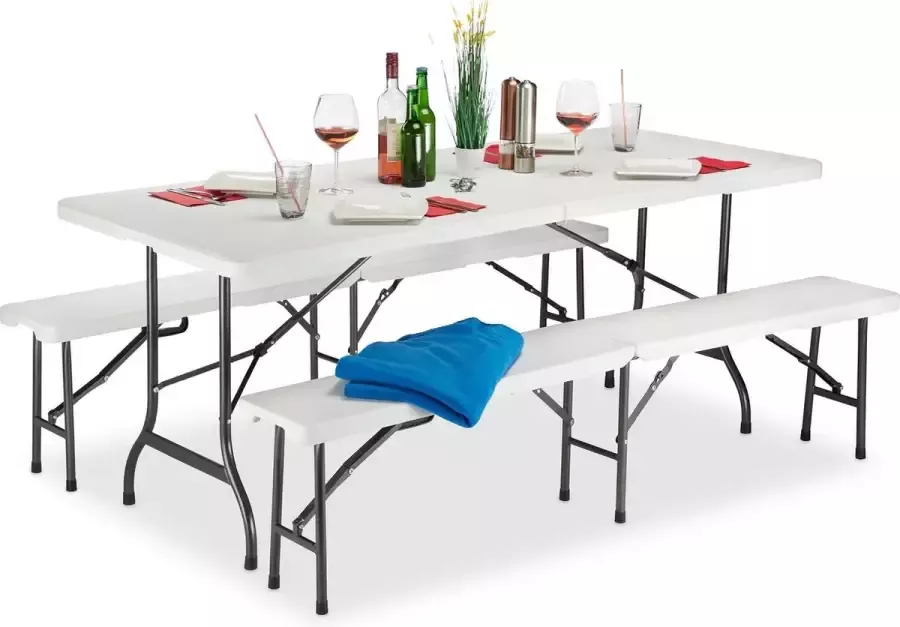 Relaxdays biertafel en banken opvouwbaar biertafelset picknicktafel voor feesten wit