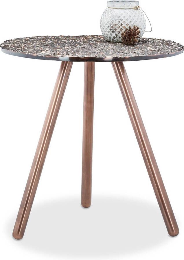 Relaxdays bijzettafel antiek koper salontafel siertafel 40 5 x 40 cm structuur
