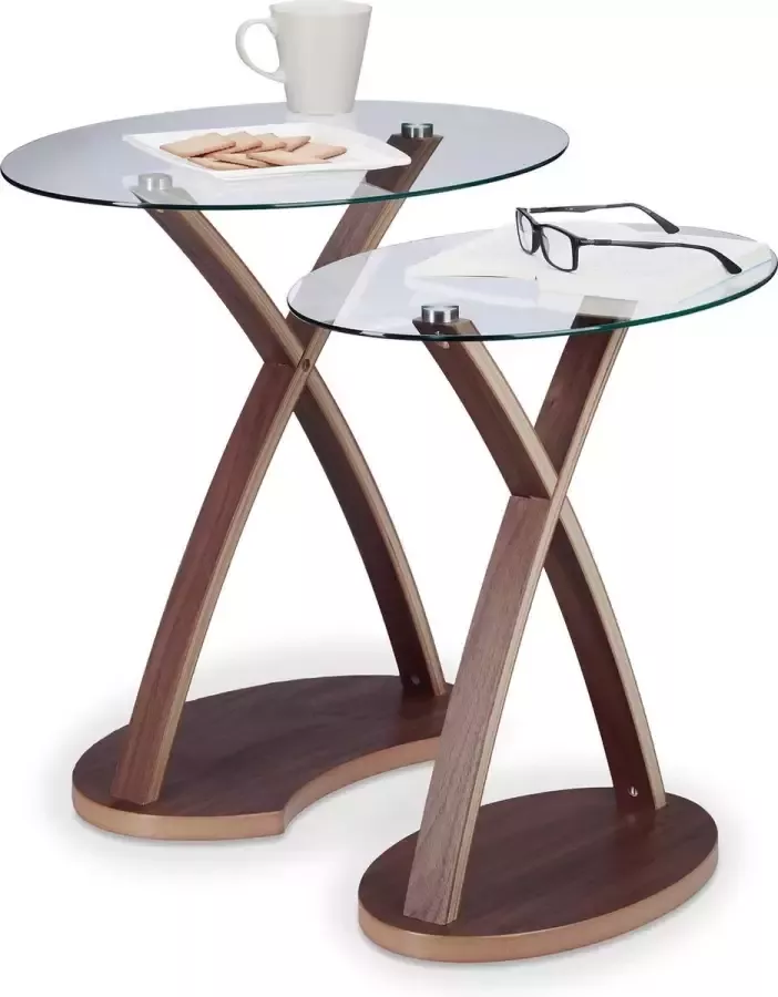 Relaxdays Bijzettafel glas in set van 2 glastafel ovaal salontafel klein tafeltje