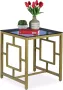 Relaxdays bijzettafel goud koffietafel glas metaal 54.5 x 50 x 50 cm vierkant - Thumbnail 1