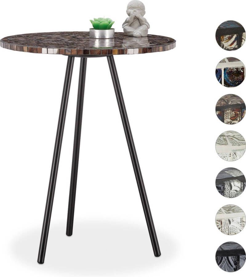 Relaxdays bijzettafel mozaïek ronde siertafel handgemaakt mozaiek tafel 50 x 41 cm bruin honingkleurig