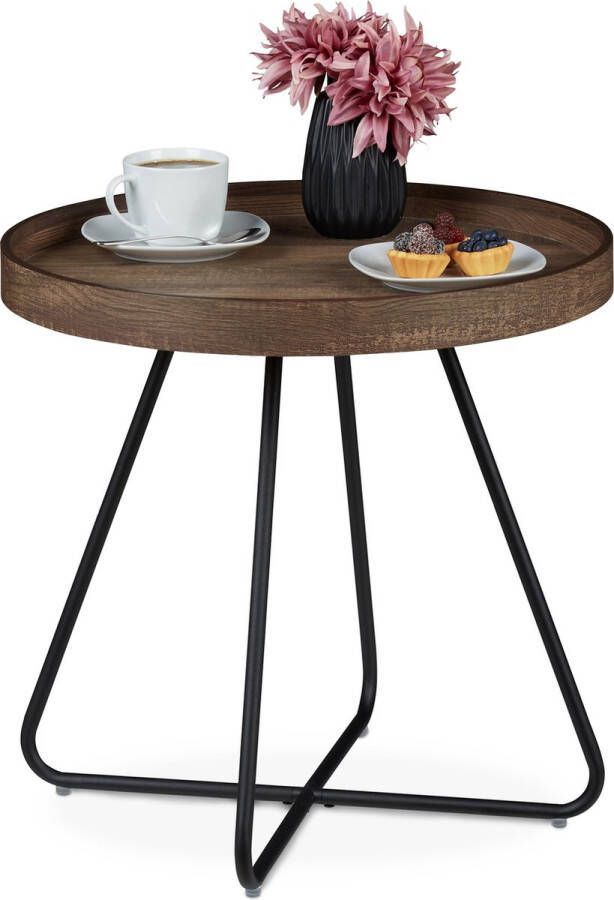 Relaxdays bijzettafel rond salontafel koffietafel industrieel houtlook bruin M