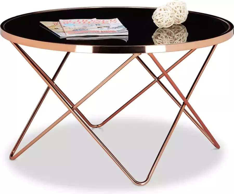 Relaxdays bijzettafel salontafel bijzettafeltje tafeltje glas koper edel