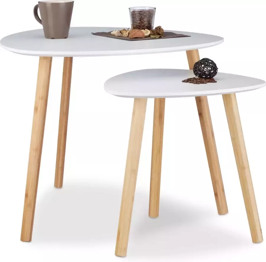 Relaxdays Bijzettafel set van 2 Scandinavisch design wit Hout 60x40 cm en 40x40 cm