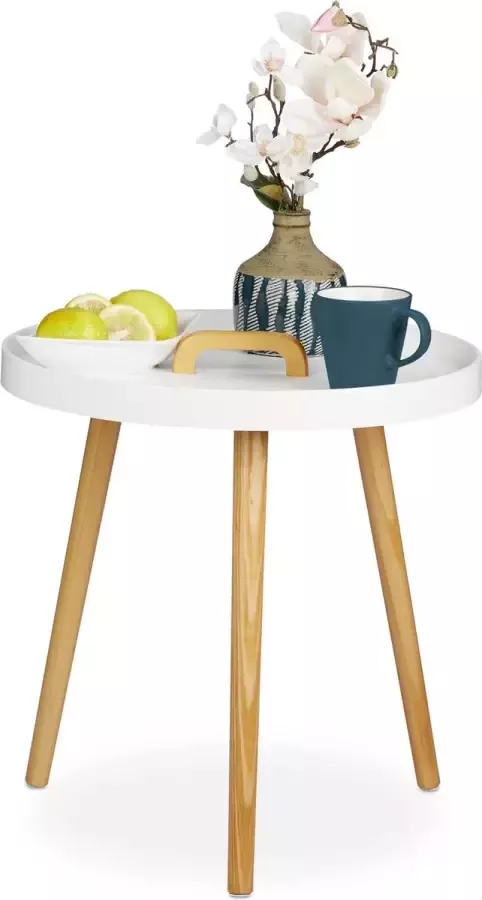 Relaxdays bijzettafel wit ronde tafel bijzettafeltje met greep Scandinavisch