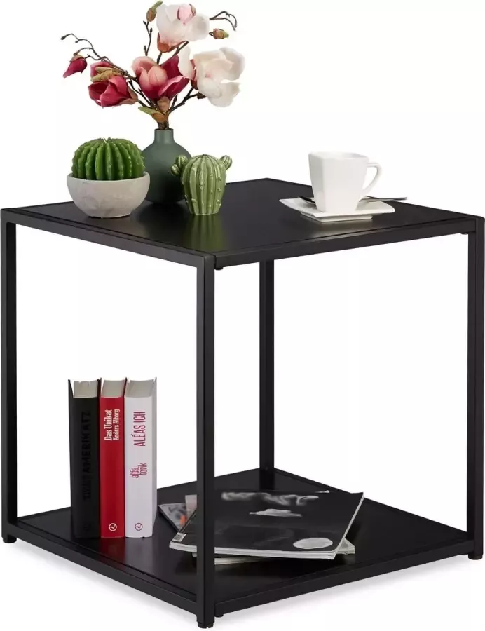 Relaxdays bijzettafel zwart salontafel vierkant modern design 50x50x50 cm