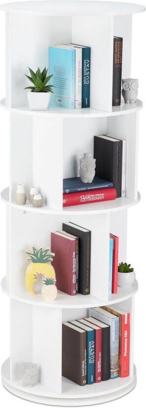 Relaxdays draaibare boekenkast met vakken 138 x 50 cm- hout voor boeken en cd's wit