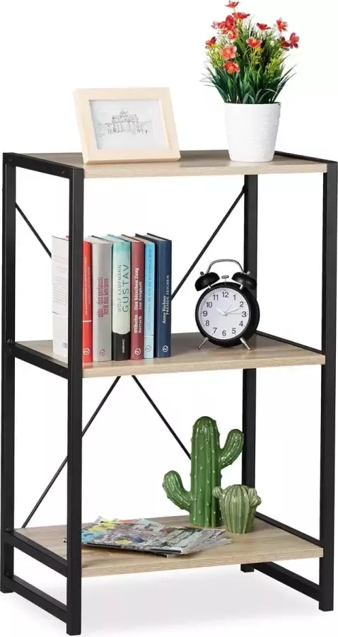 Relaxdays boekenrek industrieel keukenrek opbergrek 80 cm hoog Sonoma eiken