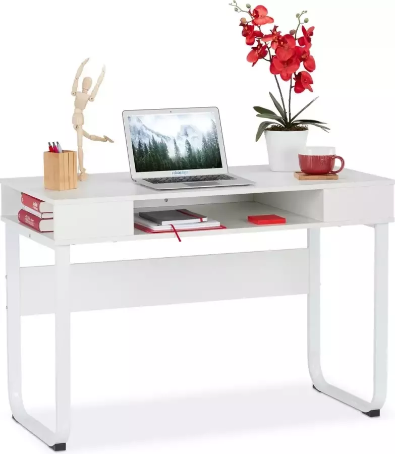Relaxdays bureau 3 open vakken computertafel 74 5 x 110 x 55 cm modern laptopbureau Wit